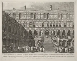 The Doge Crowned on the Scala dei Giganti of the Ducal Palace, by Giovanni Battista Brustolon, ink, 1764