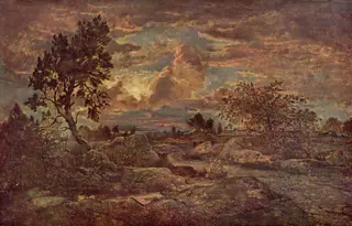 Sunset near Arbonne, by Théodore Rousseau, oil, 1860
