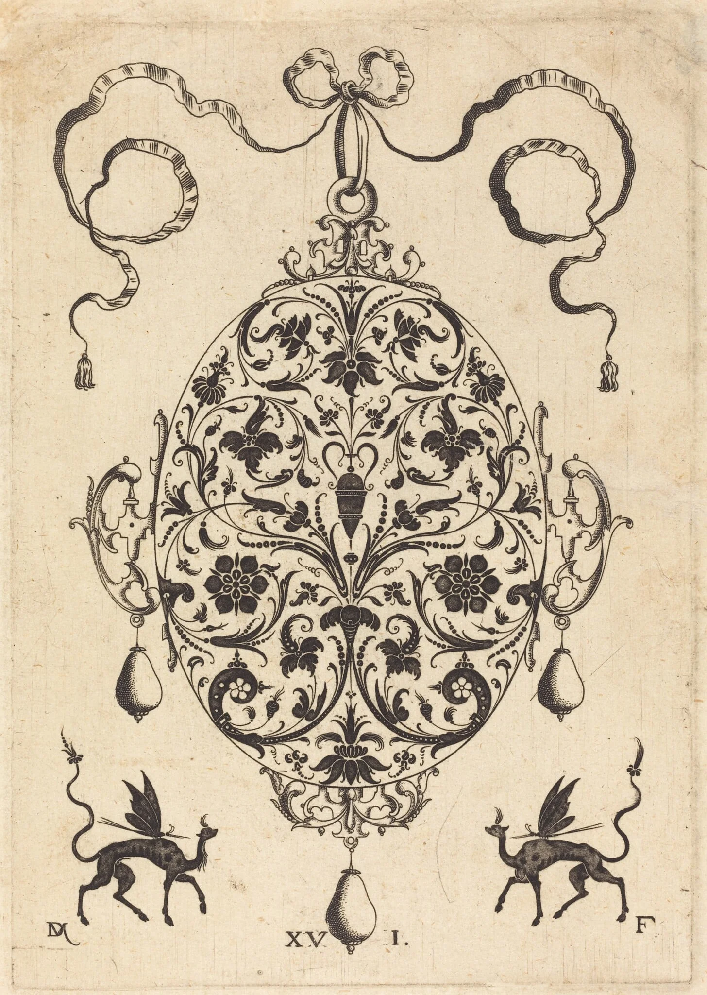 Large Pendant, Upright Oval with Floral Ornament, detail