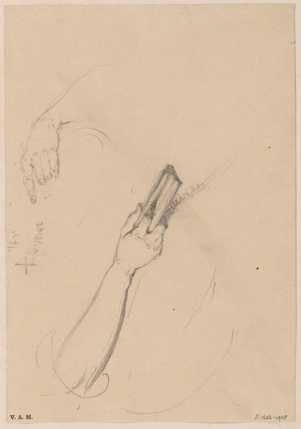 Studies of arms and hands, one holding a book, by George Chinnery, 8