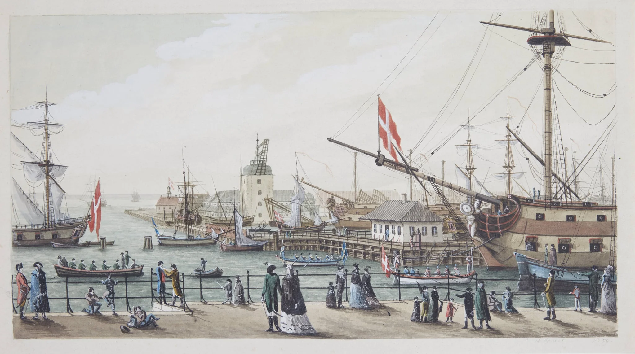 Danske krigsskibe og svensk chalup ved Toldboden i København, detail