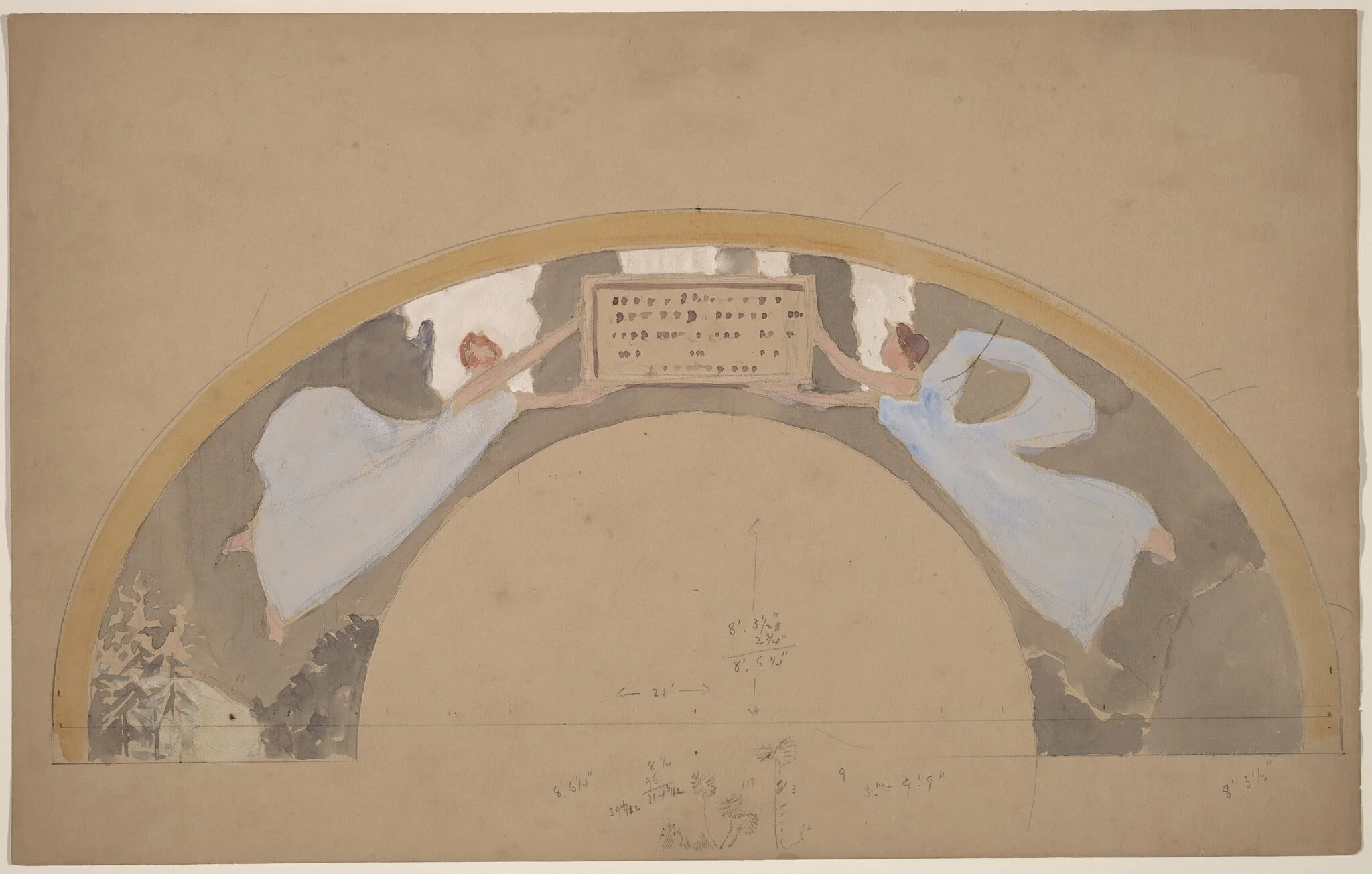 Study of Two Female Figures in Arched Border, detail