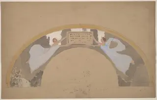 Study of Two Female Figures in Arched Border, by Charles Sprague Pearce, gouache, 1894