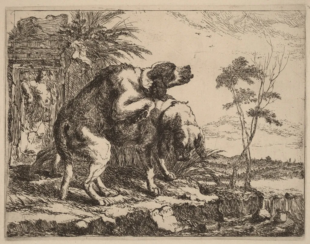 Two Dogs Copulating, by Jan Fyt, ink, 1642