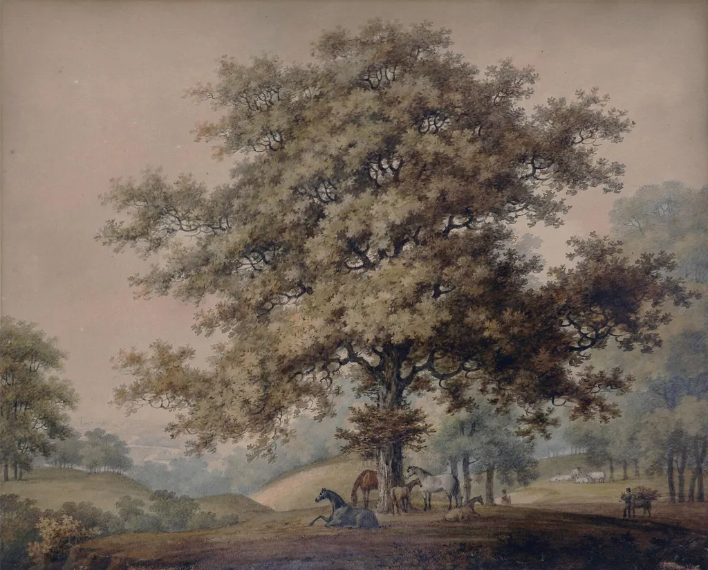Landscape with Horses, by Edward Kennion, watercolor, 1750