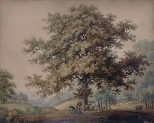 Landscape with Horses, by Edward Kennion, watercolor, 1750