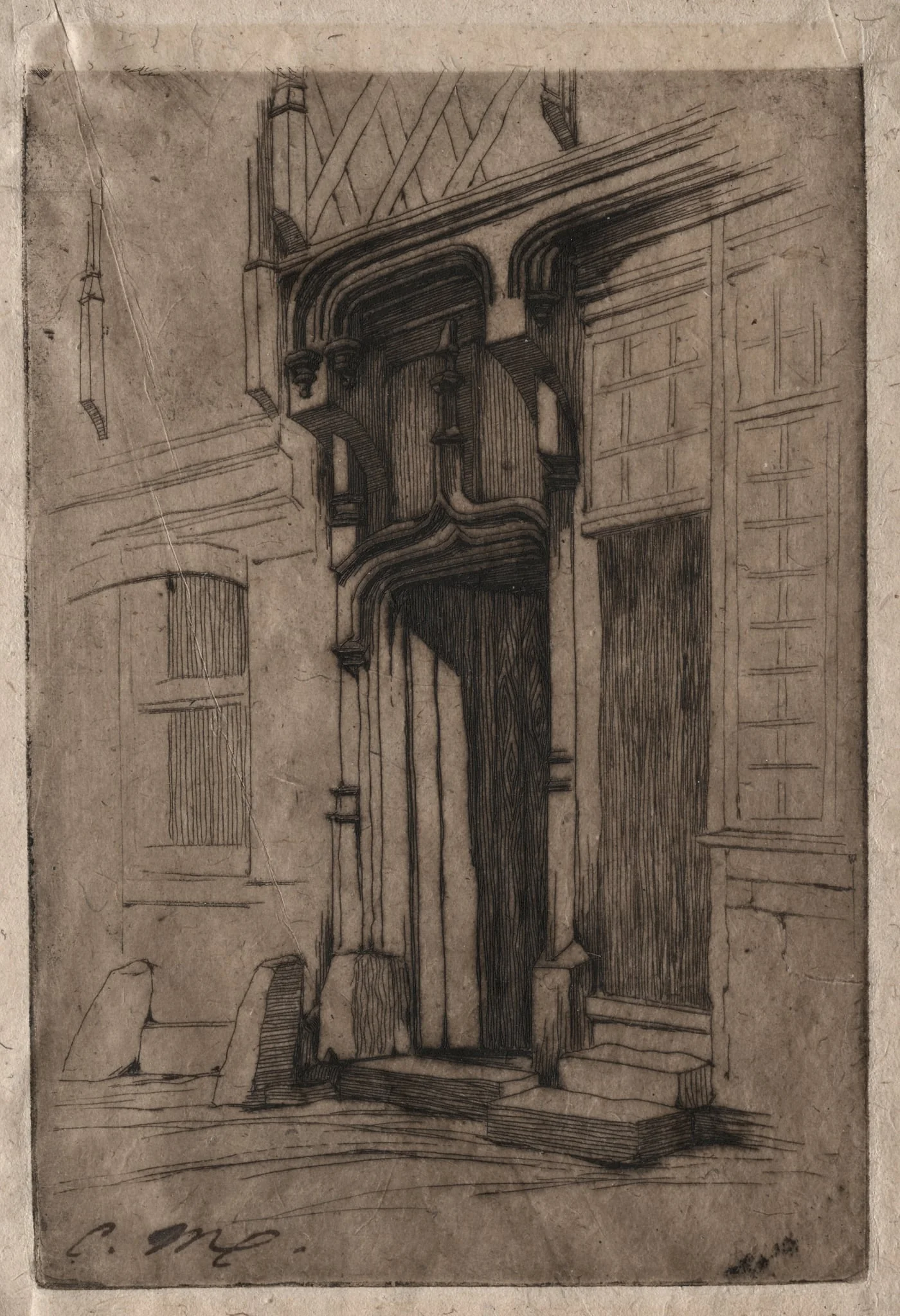 Doorway of an Ancient Convent in the Rue Mirabeau, Bourges, detail