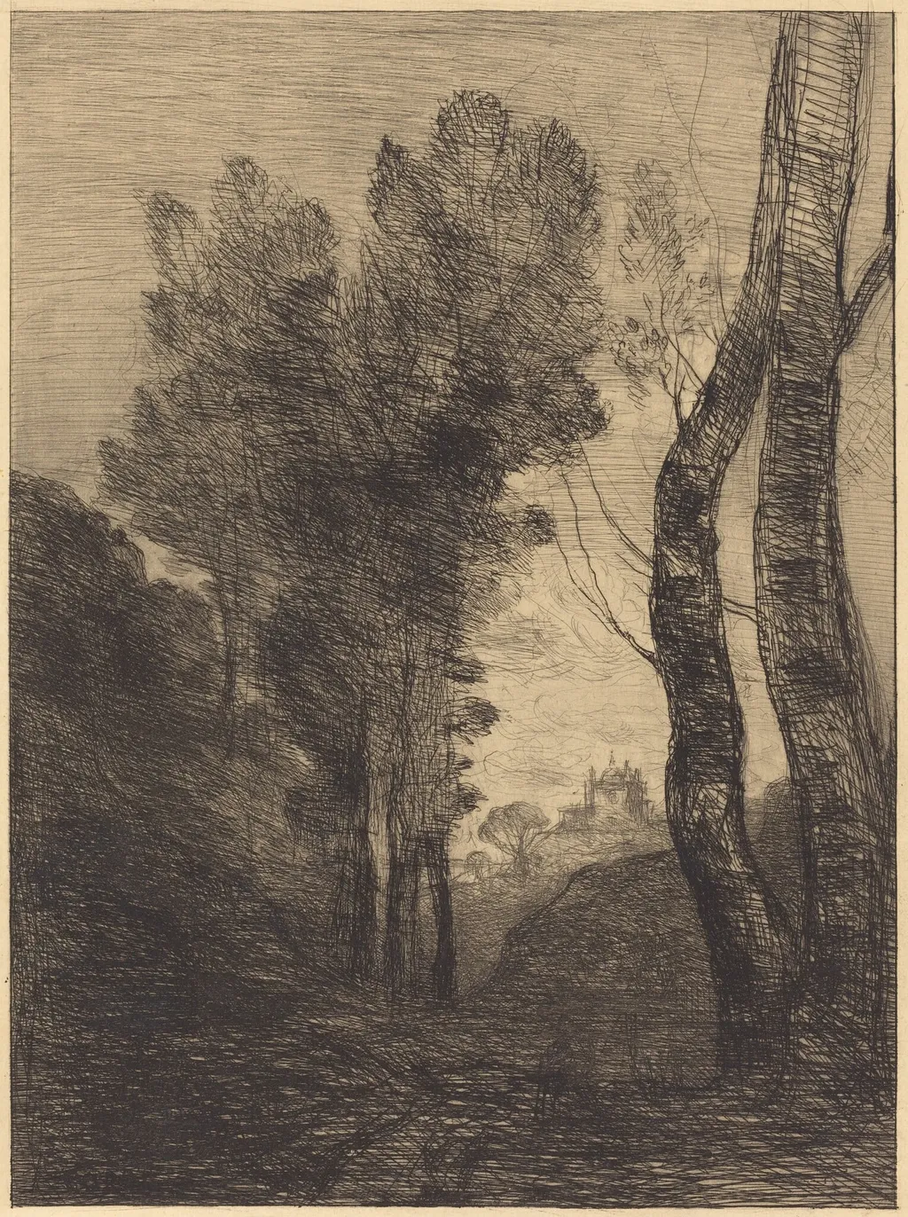 Environs of Rome (Environs de Rome), by Jean Baptiste Camille Corot, ink, 1866