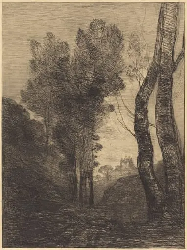 Environs of Rome (Environs de Rome), by Jean Baptiste Camille Corot, ink, 1866