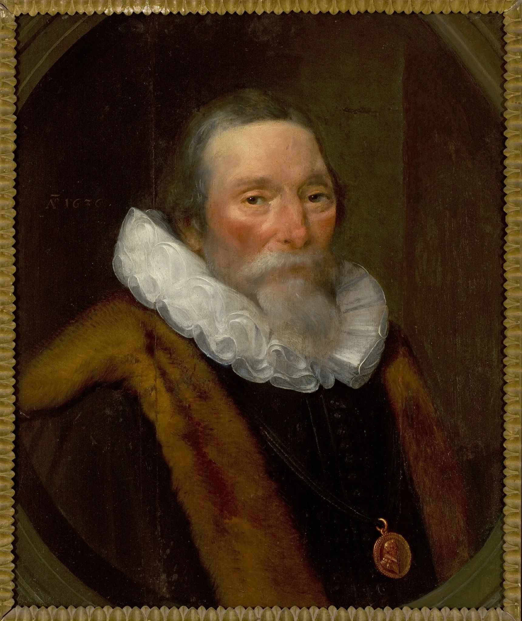 Portrait of a man in a frill with a fur collar, detail
