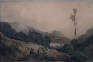 Coast scene in Merionethshire, with Harlech Castle, by John Varley, watercolor, 1804