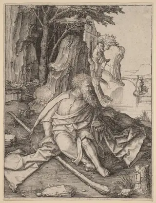 Saint Christopher at the Border of a River, by Lucas van Leyden, ink, 1506