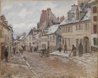 Pontoise, the Road to Gisors in Winter, by Camille Pissarro, oil, 1873