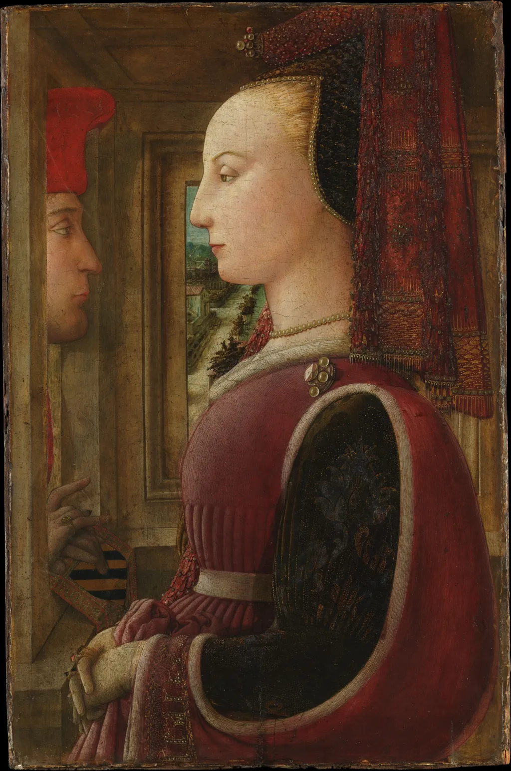 Portrait of a Woman with a Man at a Casement, by Filippo Lippi, tempera, 1440