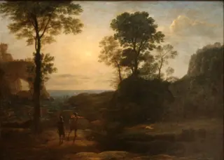 Enée chassant le cerf sur la côte de Libye, by Claude Lorrain, oil, 1650