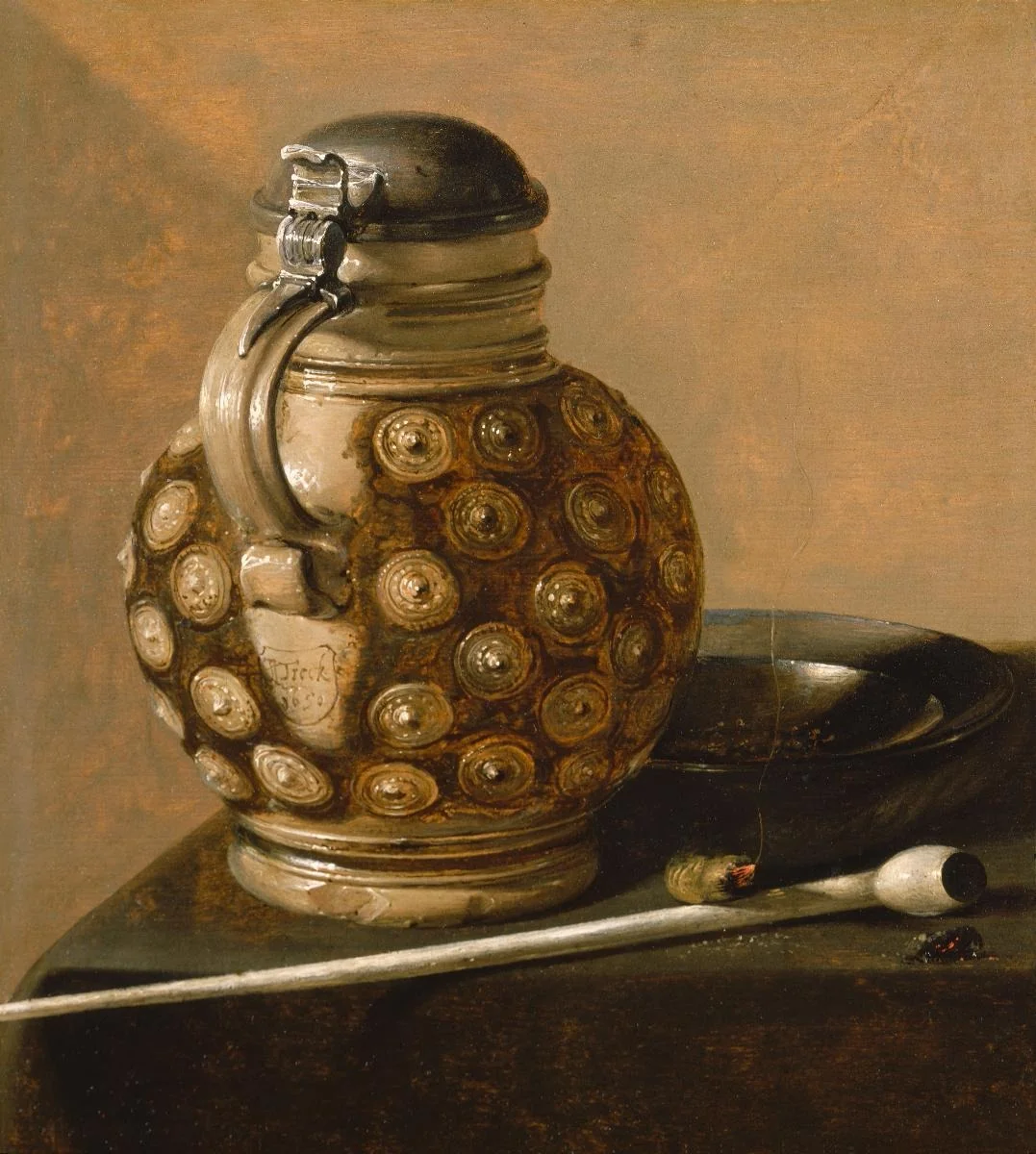 Raucherstillleben mit Kugelbauchkrug, detail
