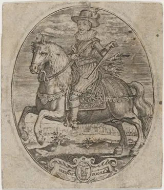 Charles I, King of England, on Horseback, by Simon van de Passe, ink, 1621