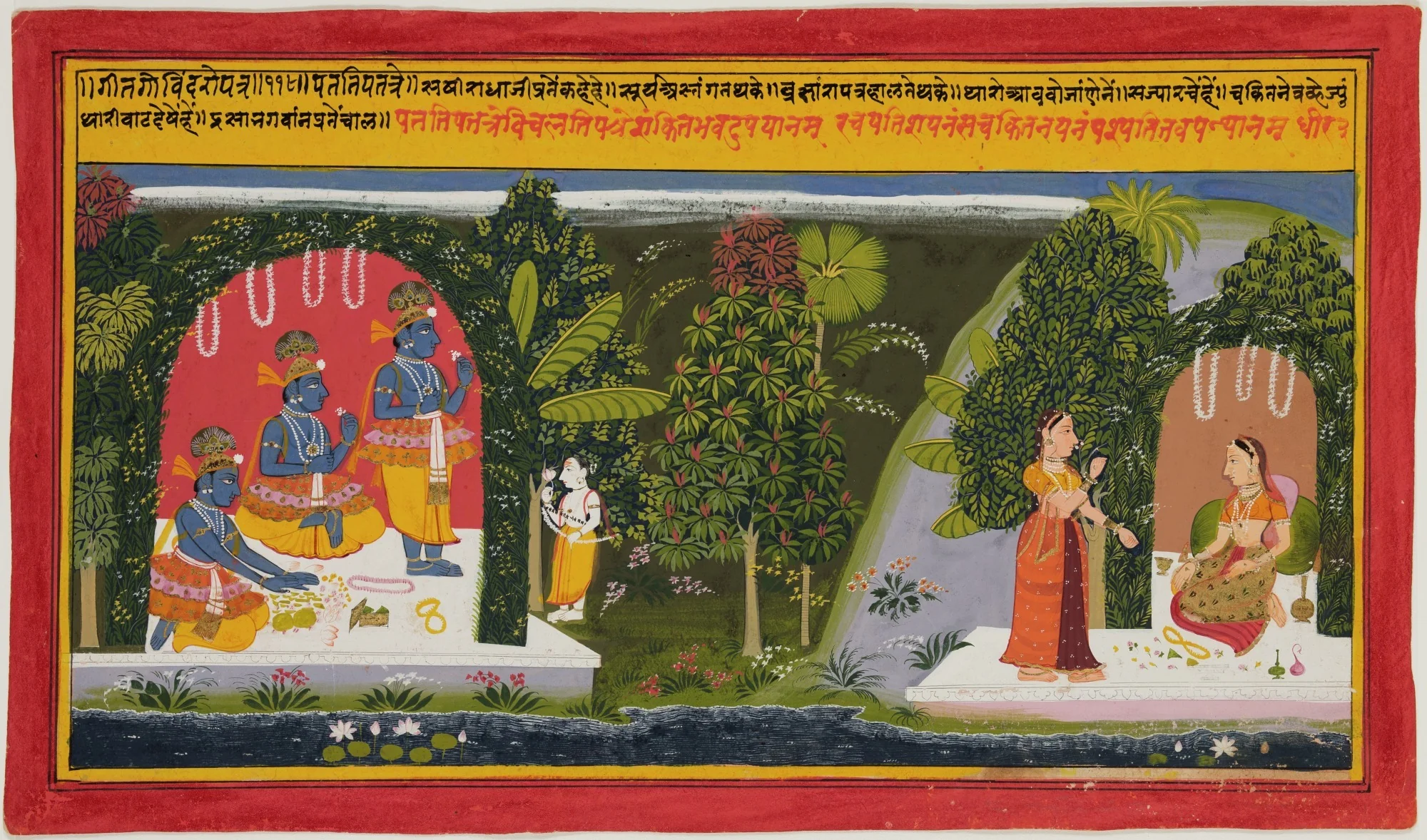 Krishna Prepares for Radha's Visit (page from the Gita Govinda), detail