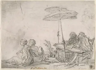 Draftsmen Outdoors, by Gabriel de Saint-Aubin, chalk, 1760