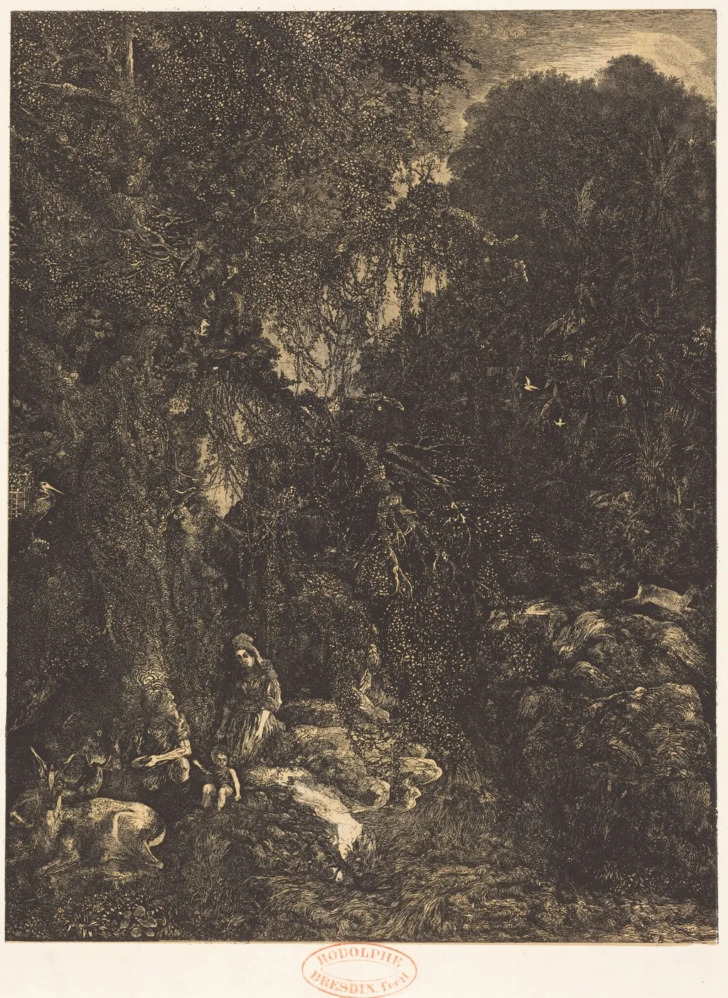 The Holy Family with the Does, by Rodolphe Bresdin, ink, 1878