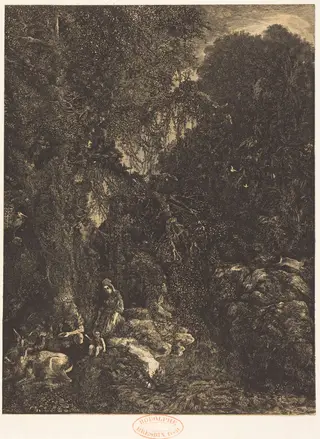 The Holy Family with the Does, by Rodolphe Bresdin, ink, 1878
