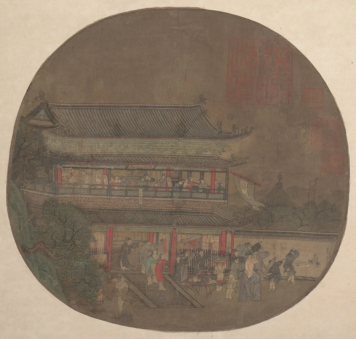 南宋/元 佚名 呂洞賓過岳陽樓圖 扇|The Immortal Lü Dongbin Appearing over the Yueyang Pavilion, detail