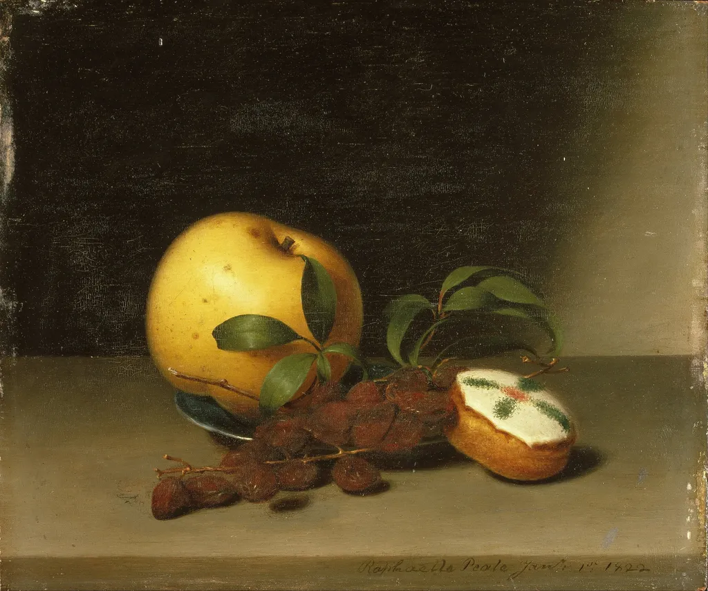 Still Life with Cake, by Raphaelle Peale, oil, 1822