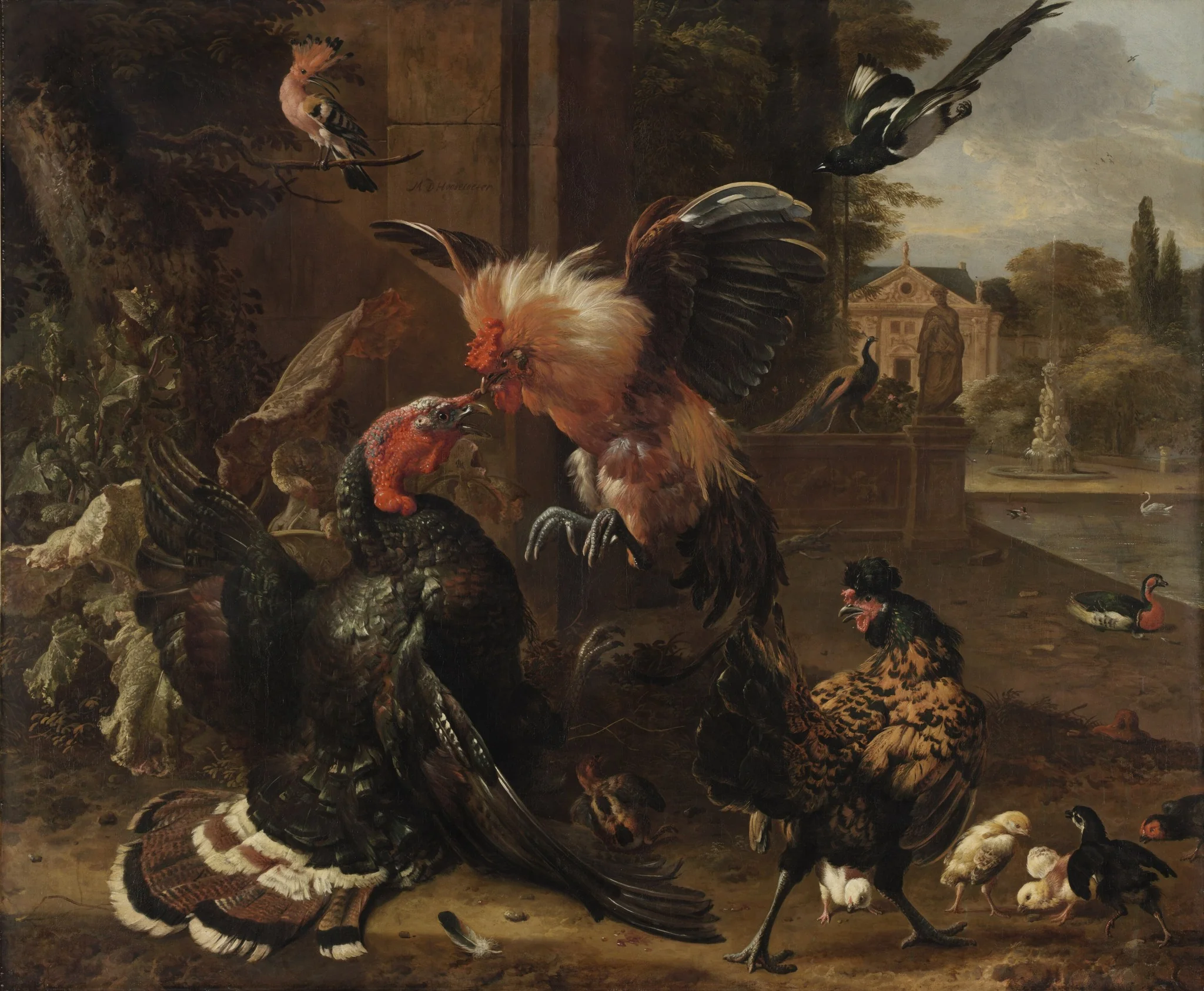 A Rooster and Turkey Fighting, detail