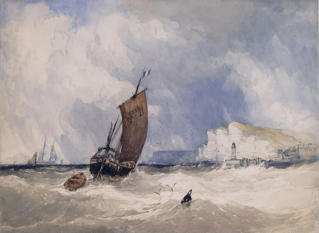 The Pilot-Boat off Fécamp, Normandy, by Charles Bentley, watercolor, 1842