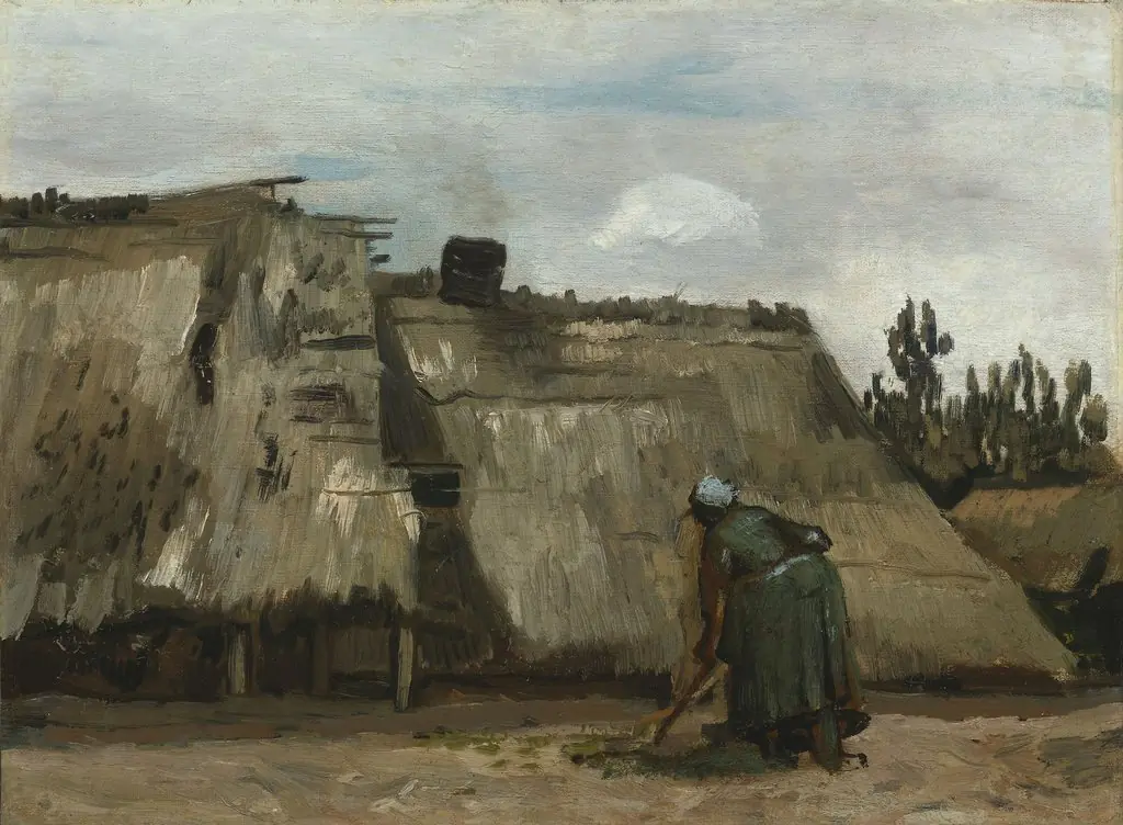 A Peasant Woman Digging in Front of Her Cottage, by Vincent van Gogh, oil