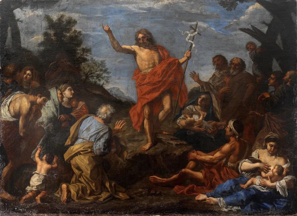 John the Baptist preeching, by Pier Francesco Mola, oil, 1601