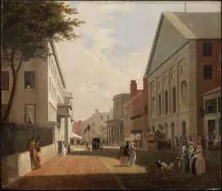Tremont Street, Boston., by Philip Harry, oil, 1843