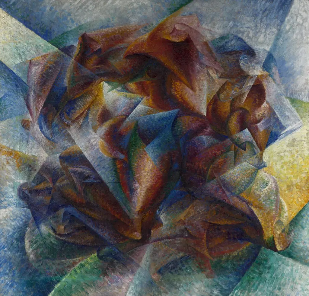 Dynamism of a Soccer Player, by Umberto Boccioni, oil, 1913