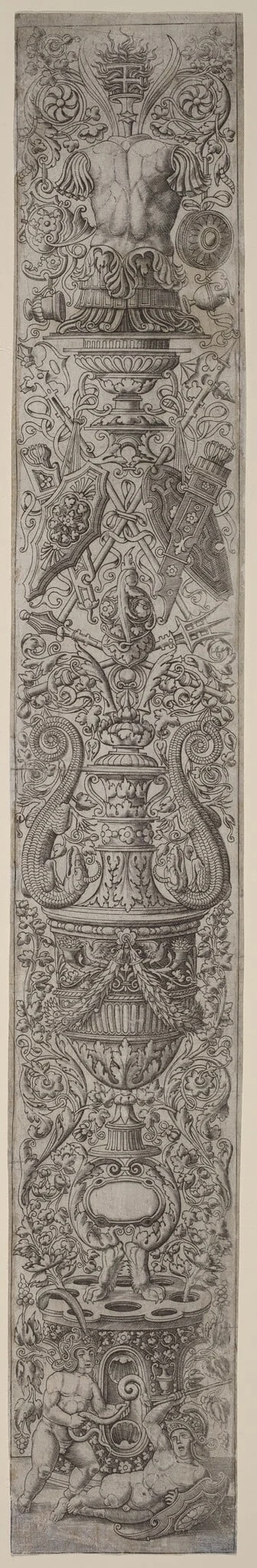 Ornament Panel: Two Children Wearing Helmets, detail