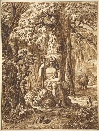 Saint John the Baptist in the Wilderness, by Felice Albites, ink, 1584