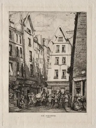 Pirouette Street, near the Markets, Paris, by Charles Meryon, 1860
