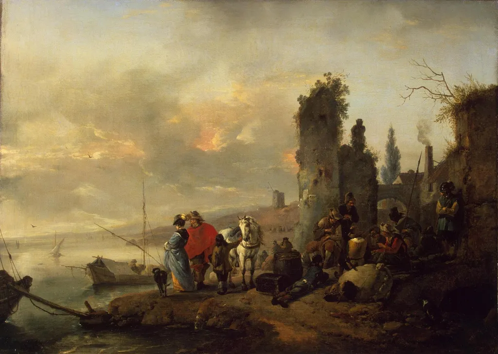 Sea Harbour, by Philips Wouwerman, oil, 1660