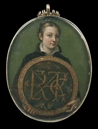 Miniature Self Portrait (Anguissola, Boston), by Sofonisba Anguissola, oil, 1556