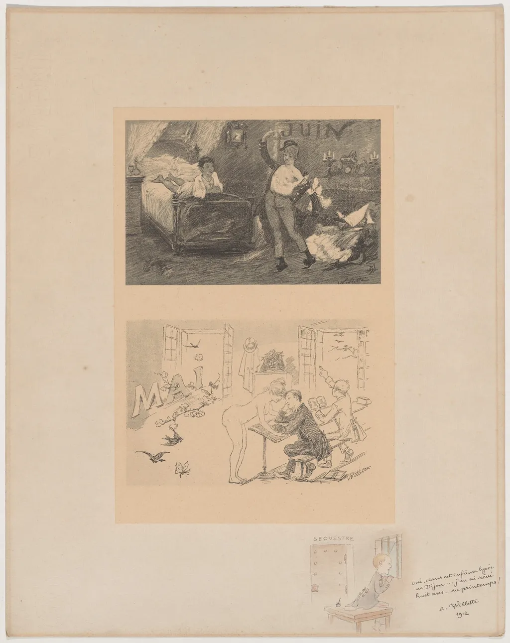 Séquestré, by Adolphe Léon Willette, ink, 1912