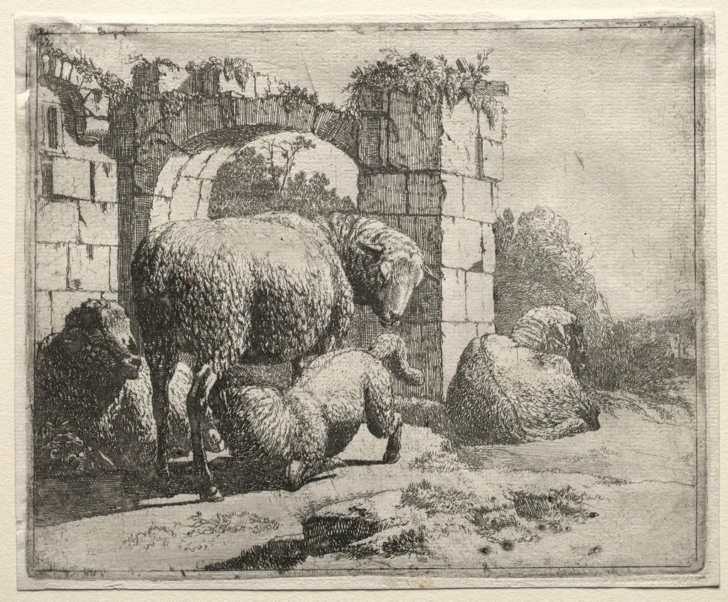 Sheep Near the Ruins of an Arch, by Johann Heinrich Roos, 1665