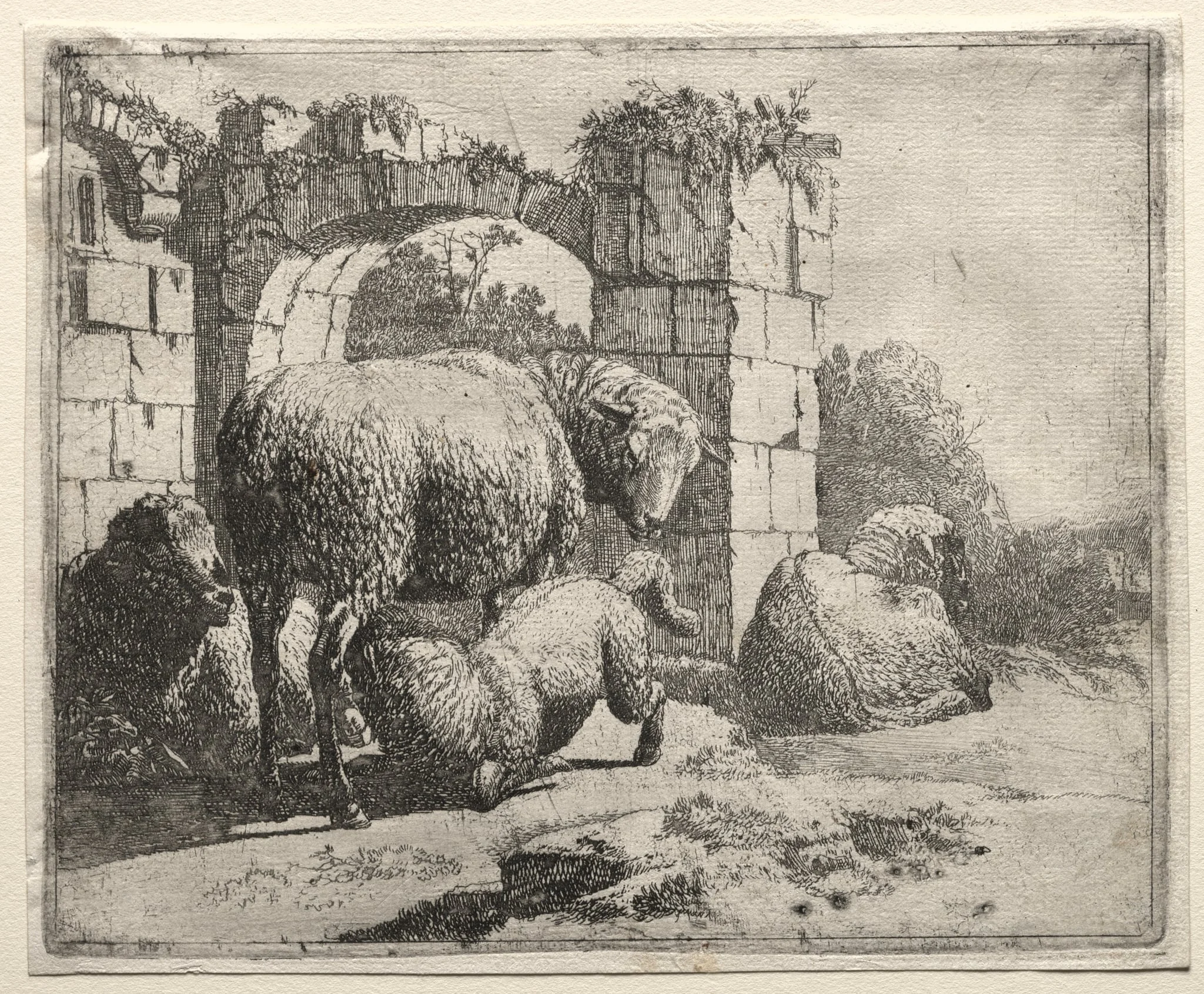 Sheep Near the Ruins of an Arch, detail