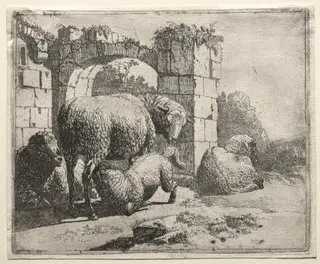 Sheep Near the Ruins of an Arch, by Johann Heinrich Roos, 1665