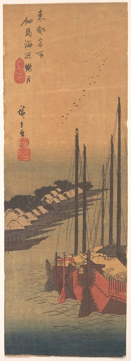 東都名所 佃島海辺朧月|Tsukudajima no Oborozuki, detail