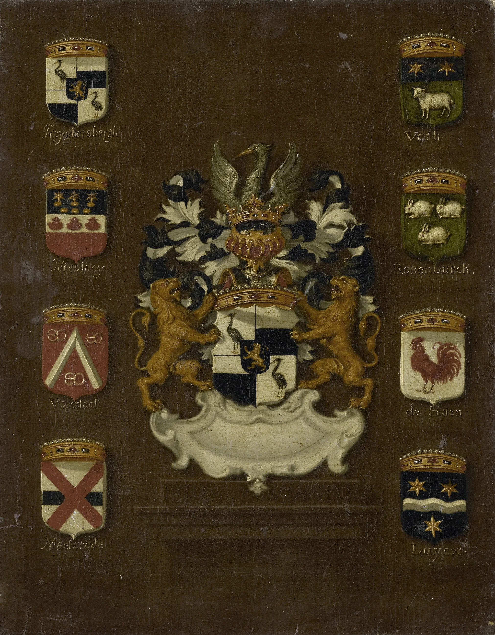 Coat of Arms of Jan van Reyersbergh with its eight quarterings, detail