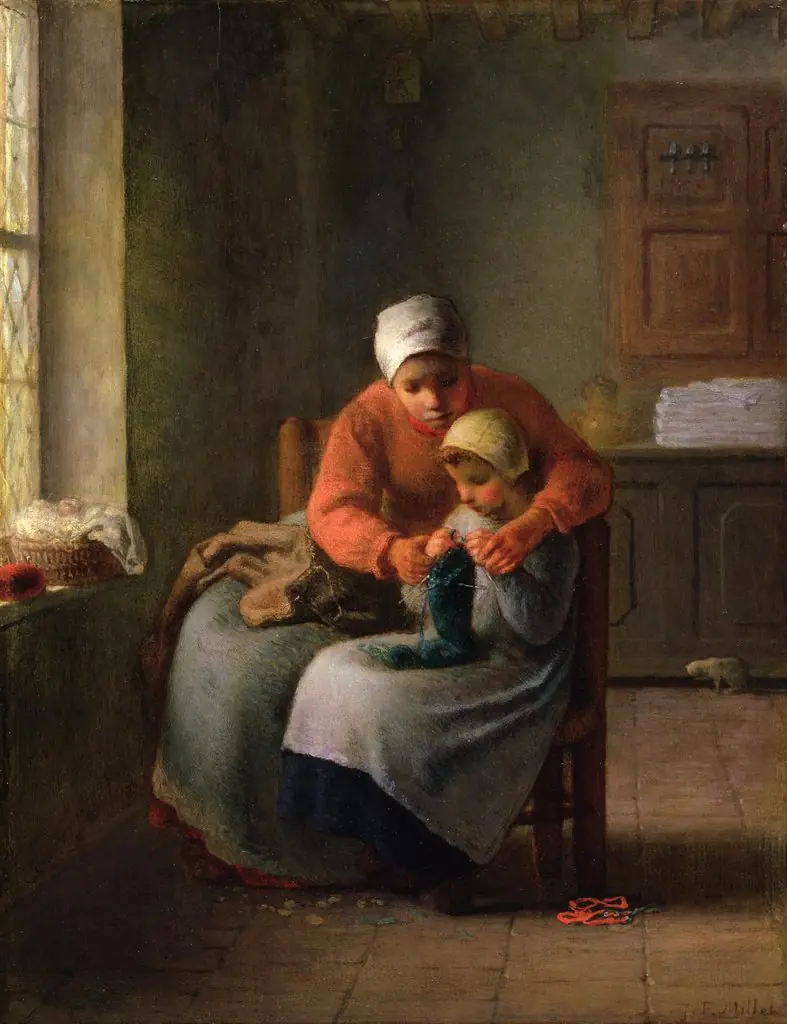 The Knitting Lesson, by Jean François Millet, oil, 1860