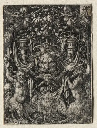 Ornament Design with a Mask and an Eagle between Two Fauns Below, by Heinrich Aldegrever, 1509