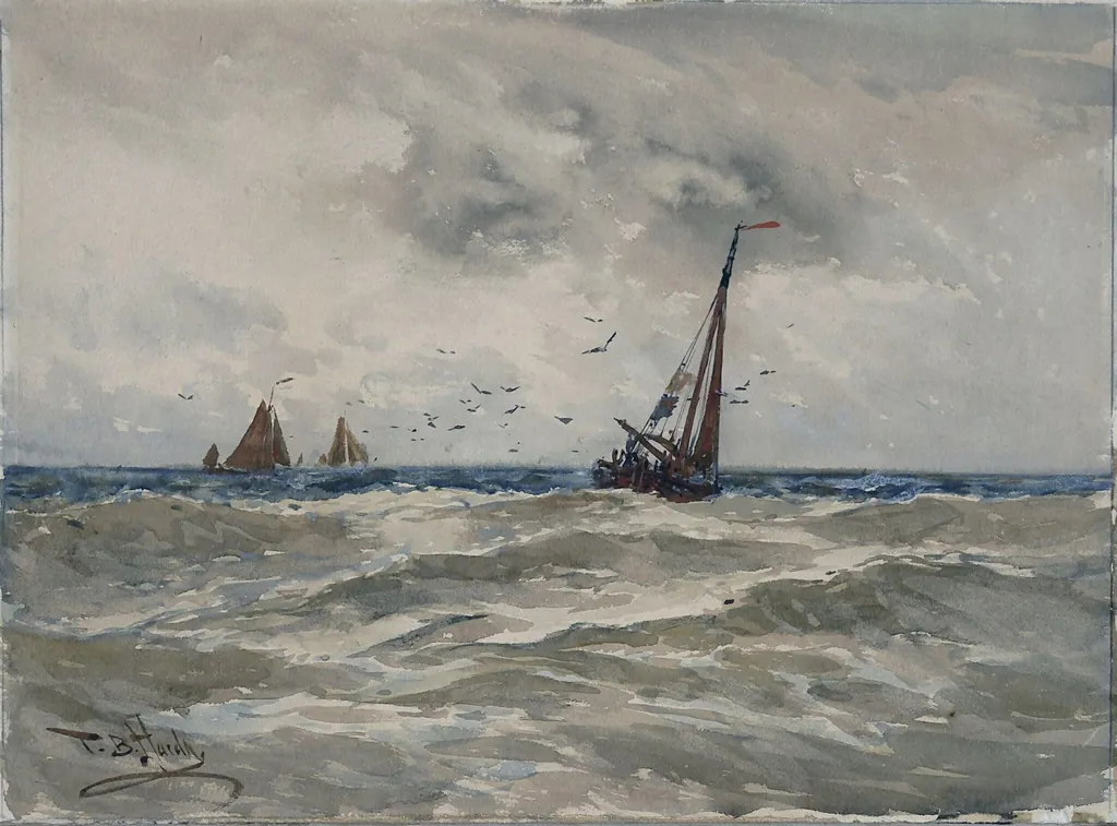 Fishing Boats at Sea, by Thomas Bush Hardy, watercolor, 1865