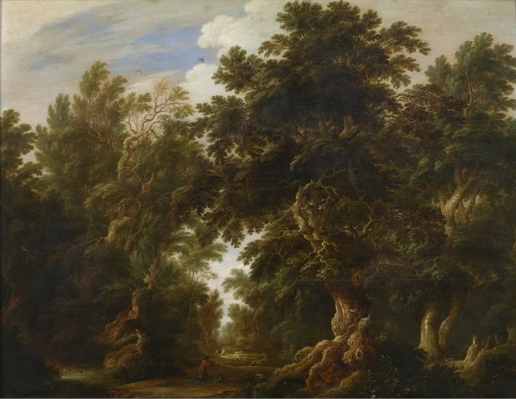 Landscape with a deer hunt, by Alexander Keirincx, oil, 1630