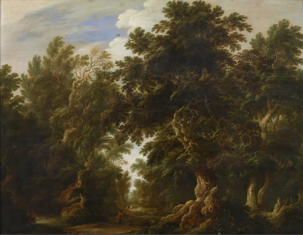 Landscape with a deer hunt, by Alexander Keirincx, oil, 1630