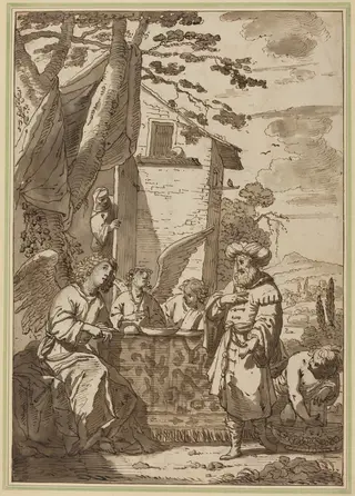 Abraham Entertaining the Angels, by Jan Tengnagel, chalk, 1615